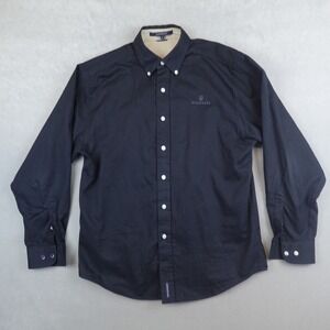 Maserati Shirt Long Sleeve Button Down Black Cotton Mens Medium Teflon Fabric